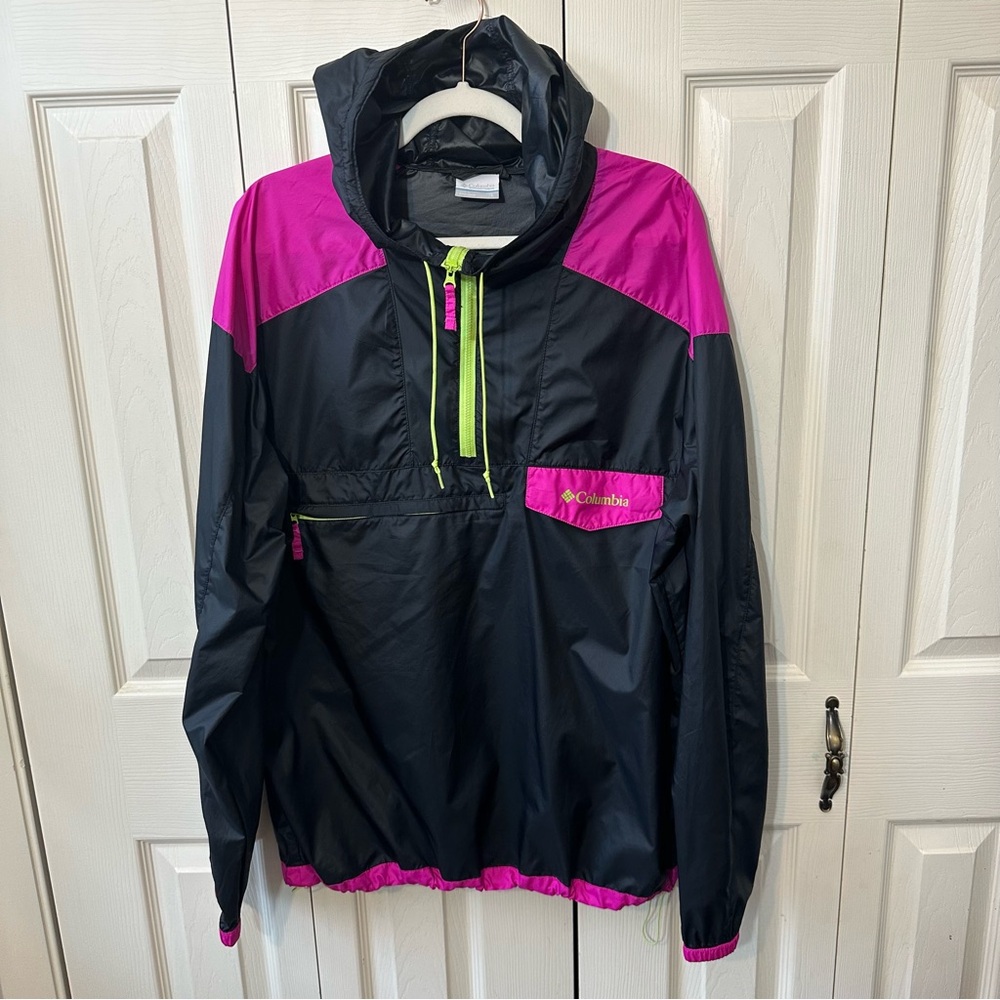 Columbia Retro Pullover 1/4 Zip Hooded Windbreaker Pullover Mens Size Large